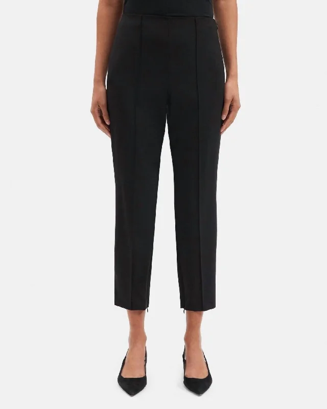 Women's Relaxed Outfit Spring Fashion Traceable Wool Pintuck Crop Slim Pants In Black Women's Relaxed Outfit Spring Fashion Traceable Wool Pintuck Crop Slim Pants In Black