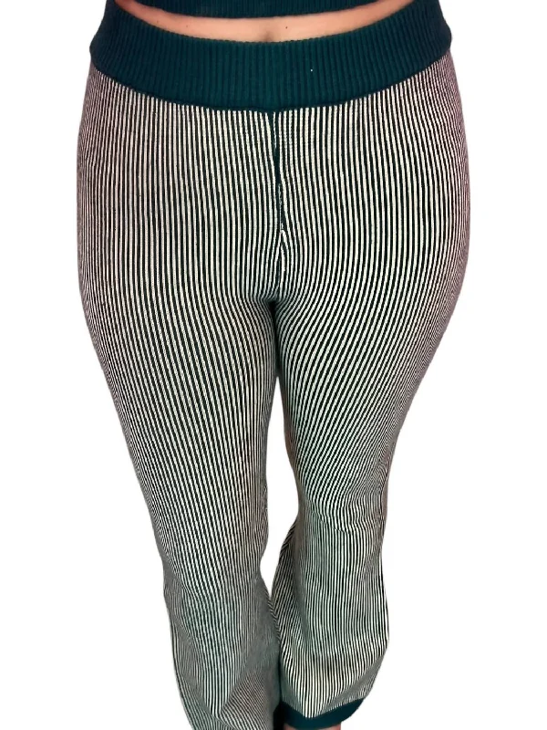 Women's Transitional Outfit Chic Styles Two Toned Ribbed Knit Pants In Forest Green