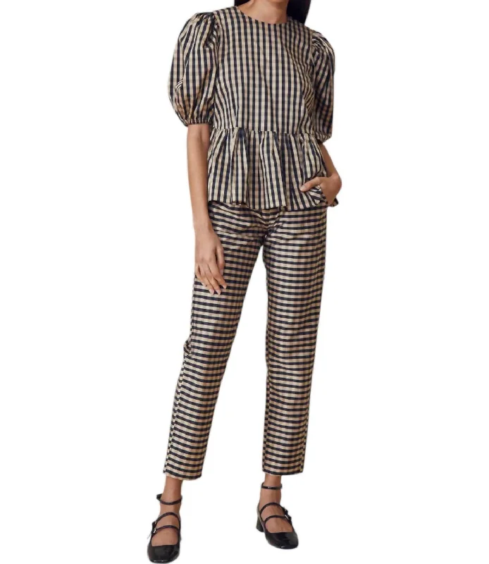 Charming Women's Outfit For Special Occasions Seasonal Trends Bridget Pants In Black & Brown Gingham Charming Women's Outfit For Special Occasions Seasonal Trends Bridget Pants In Black & Brown Gingham