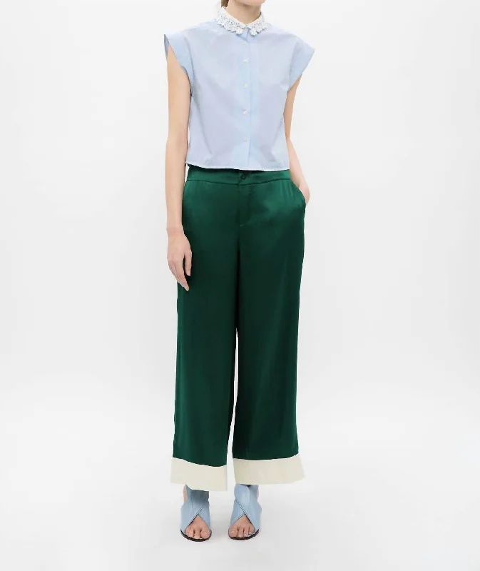 Women's Night-Out Outfit Spring Wardrobe Relaxed Fit Silk Pants In Green